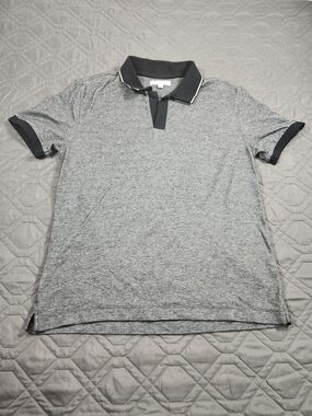 Banana Republic polo shirt marled gray knit fabric black collar Size M